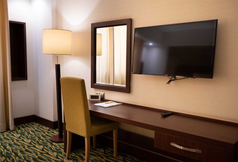 تلوزیون و میزآرایشی اتاق تویین استاندارد هتل ارگ جدید یزد